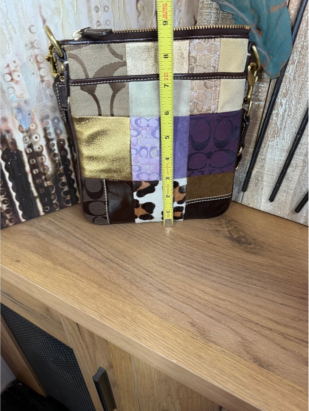 Coach Patchwork Crossbody Bag Signature Suede Leopard Metallic - Picture 10 of 10